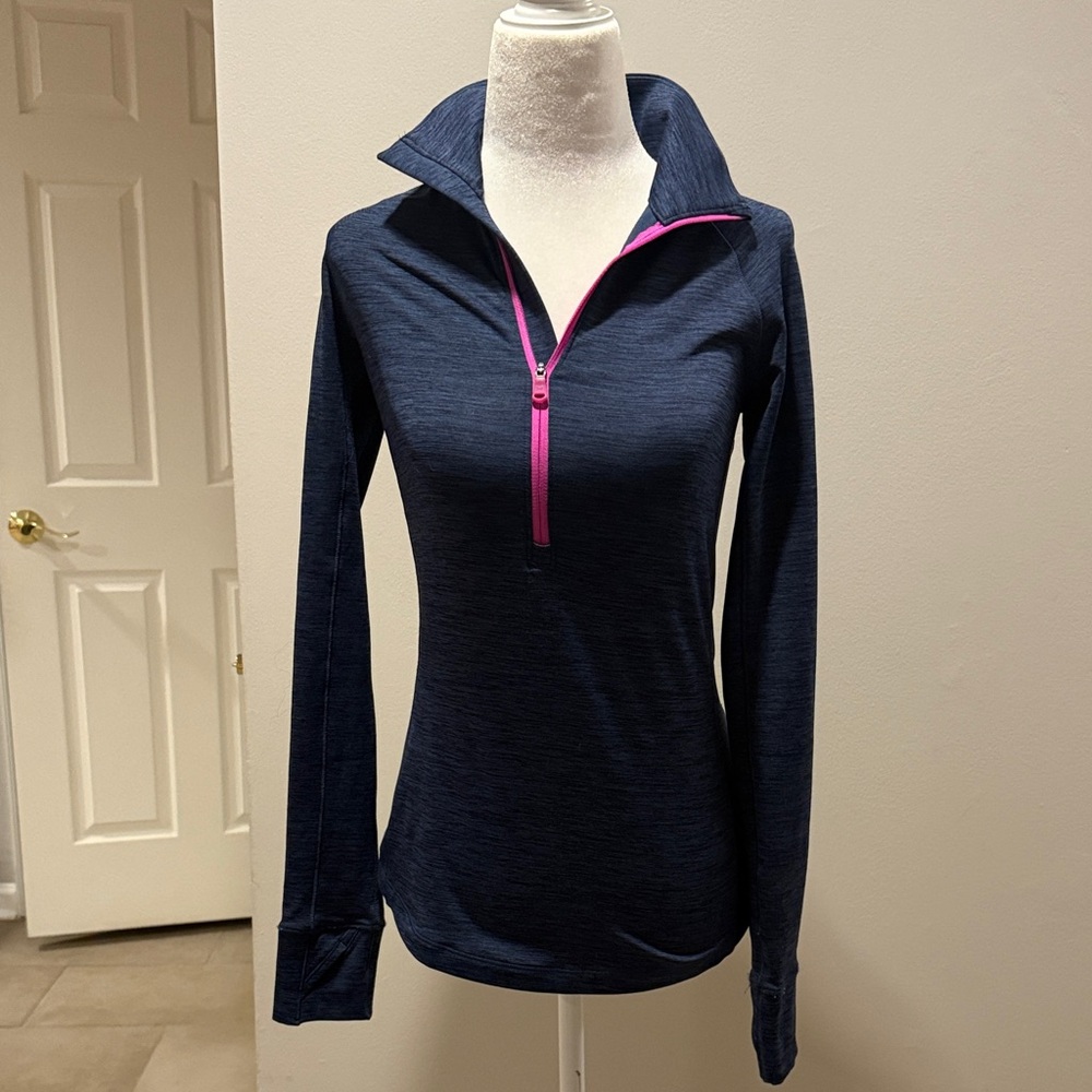 Under Armour Women's Dark Blue and Pink Quarter-Zip Sweatshirt